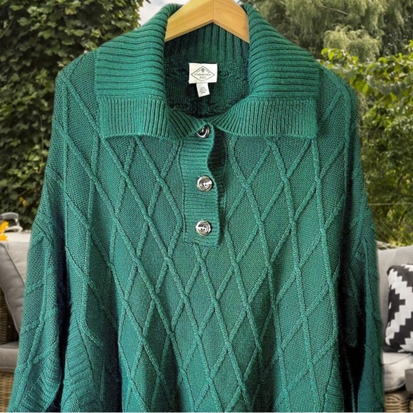 St. Johns Bay Dark Forest Green Cable Knit Sweater Poncho Size L - Picture 5 of 8